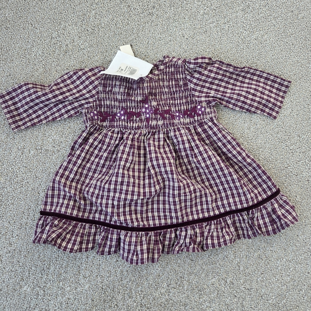 April Cornell Purple Plaid Baby Dress With Bloomers